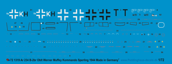 Peddinghaus-Decals 1/72 1319 Ar 234 B-2br Oblt. Werner Muffey Kommando Sperling 1944
