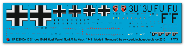 Peddinghaus-Decals 1/72 2225 Do 17 Z-1 des 10./ZG 26 Horst Wessel Lybien Herbst 1941