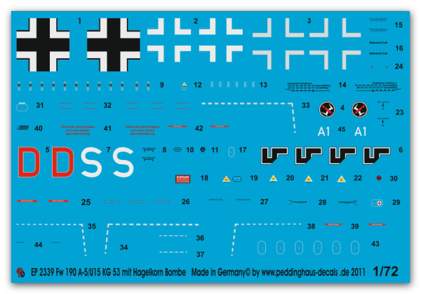 Peddinghaus-Decals 1/72 2339 Fw 190 A-5/U15 KG 53 mit Hagelkorn Bombe