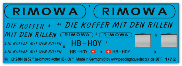 Peddinghaus-Decals 1/72 2404 Ju 52 " Rimowa - Koffer "