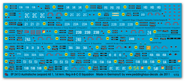 Peddinghaus-Decals 1:72 2413 Australische Leopard Panzer 1st Armoured Regiment A-B-C & D Squadron