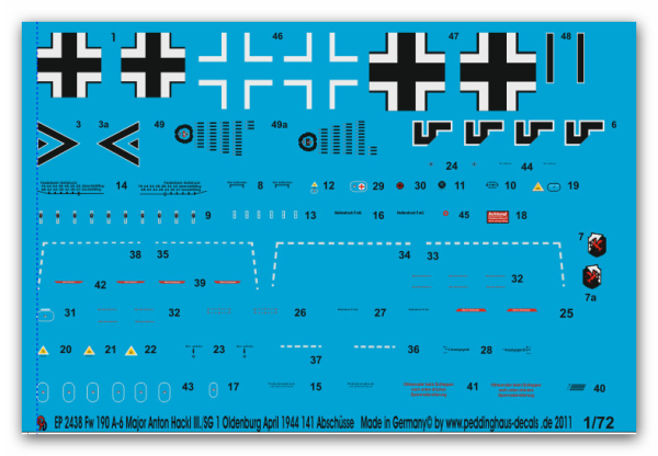 Peddinghaus-Decals 1/72 2438 Fw 190 A-6 MajorAnton Hackl, III./SG 1 Oldenburg April 1944, 141 Abschüsse