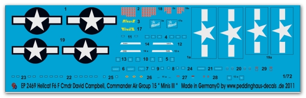 Peddinghaus-Decals 1/72 2469 Hellcat F6 F Cmdr. David Canpbell, Commander Air Group 15 " Minis III"