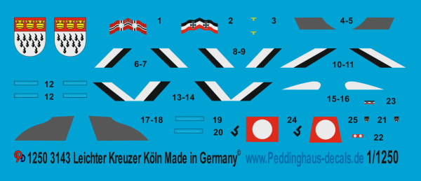 Peddinghaus-Decals 1:1250 3143 Leichter Kreuzer Köln 2. WK
