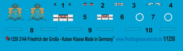 Peddinghaus-Decals 1:1250 3144 SMS Friedrich der Grosse Schlachtschiff der Kaiser Klasse