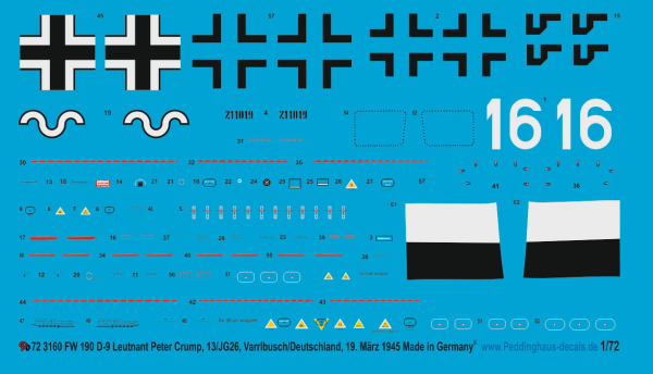 Peddinghaus-Decals 1/72 3160 FW 190 D-9 Leutnant Peter Crump, 13./Jg 26 Varrlbusch/Deutschland , März 1945