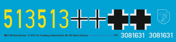 Peddinghaus-Decals 1:16  3204  Sherman Tank of the  10. SS Pz. Div Frundsberg, Eastgermany , May 1945