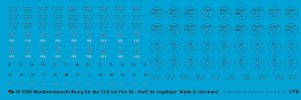 Peddinghaus-Decals 1:16  3206 Ammo markings for the 12,8 cm Pak 44 and  KwK 44 Jagdtiger