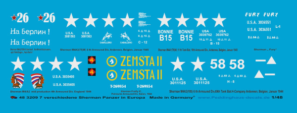 Peddinghaus-Decals 1/48 3209 7 different Sherman tanks in Europe