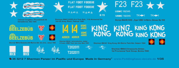 Peddinghaus-Decals 1:35 3212  7 different Sherman tanks in Asia and Europe