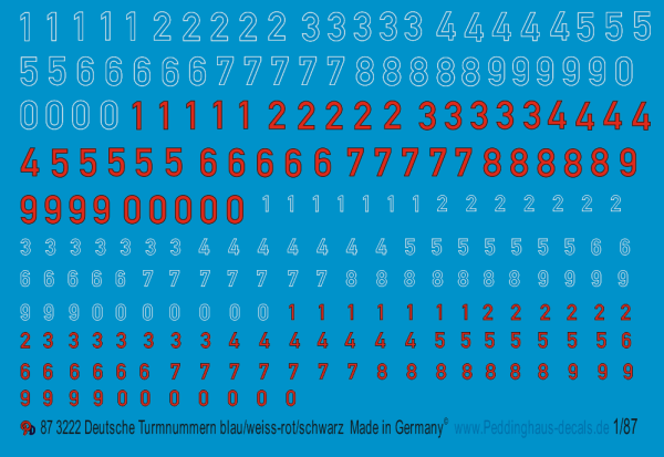 Peddinghaus 1/87 3222 german turretnumbers Blue/white- Red/black