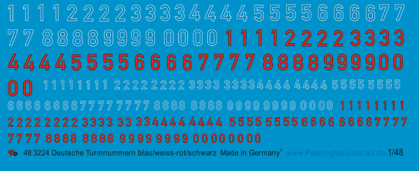 Peddinghaus-Decals 1/48 3224 german turret numbers  Blue/white- Red/black