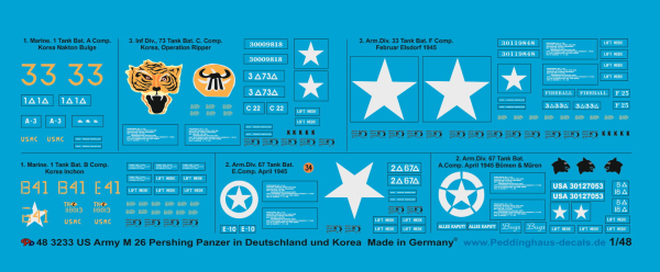 Peddinghaus-Decals 1/48 3233 US Army M 26 Pershing tanks in germany and Korea