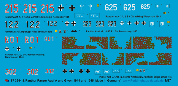 Peddinghaus 1/87 3244 6 Panther tanks Ausf. A and G 1944-1945