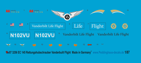 Peddinghaus 1/87 3256 EC 145 Rettungshubschrauber Vanderbuilt Life Flight USA