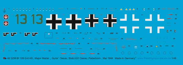 Peddinghaus-Decals 1:48  3258  Bf 109 G-6 AS Major Walter "Gulle" Oesau, Stab /JG1 " Oesau, Paderborn, Mai 1944