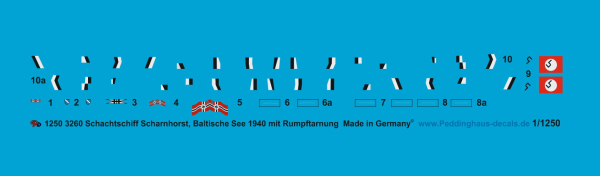 Peddinghaus-Decals 1:1250 3260 Battleschip Scharnhorst , Baltic Sea 1940 with Body camo