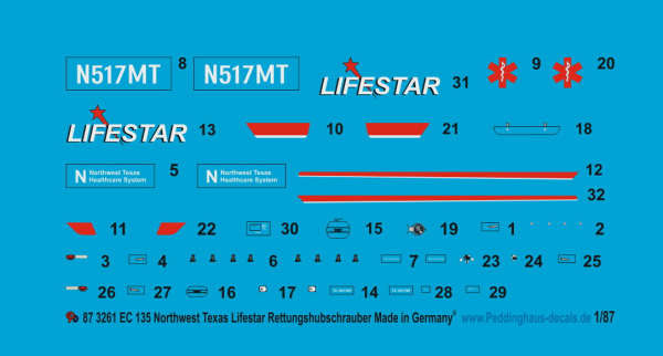 Peddinghaus 1/87 3261 EC 135 Northwest Texas Lifestar Rettungshubschrauber