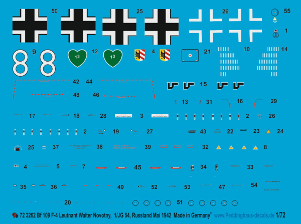 Peddinghaus-Decals 1/72 3262 Bf 109 F-4  Leutnant Walter Novotny,  1/JG 54 Russland Mai 1942