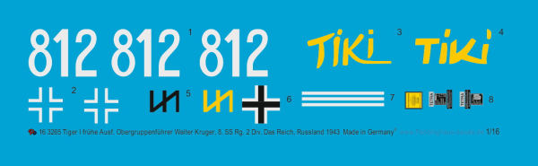 Peddinghaus-Decals 1:16  3265 Tiger I frühe Ausf. Div. Das Reich, 8.SS Pz. Reg. 2 Russland 1943 Obergruppenführer Walter Kruger