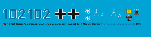Peddinghaus-Decals 1:16  3266 Hetzer Div. Florian Geier, Ungarn , August 1944