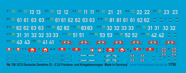 Peddinghaus-Decals 1:700 german destroyer Z1 - Z 22 war and pre war markings