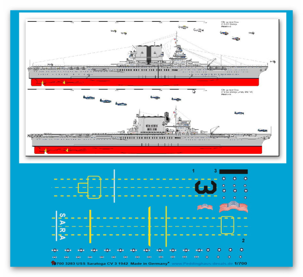 Peddinghaus-Decals 1:700 3283 US Träger USS Saratoga 1942
