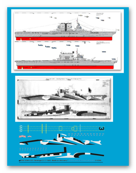 Peddinghaus-Decals 1:1250 3284 US Träger USS Saratoga CV 3 1943 with hull camoflage