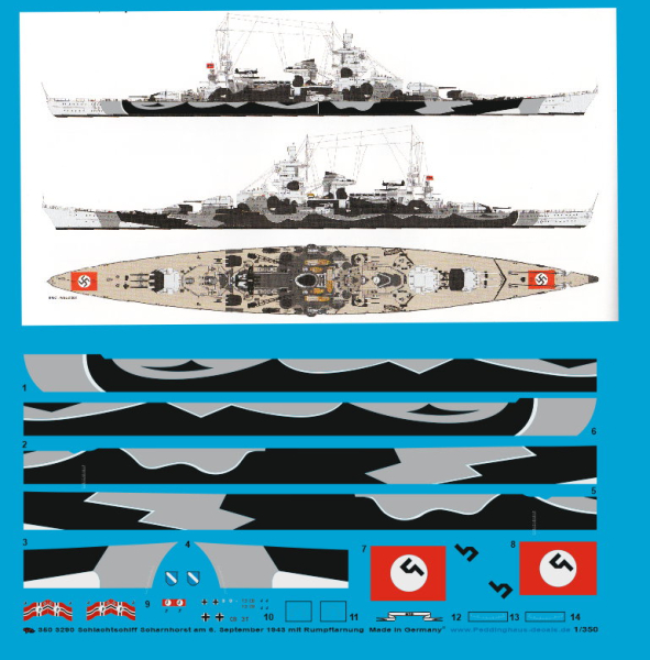 Peddinghaus 1/350 3290 Schlachtschiff Scharnhorst 6. September 1943 mit Rumpftarnung