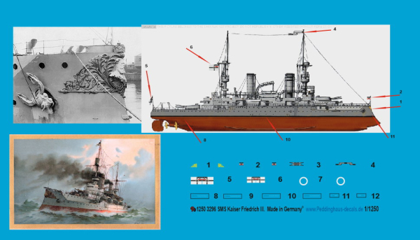 Peddinghaus-Decals 1:1250  3296 SMS Kaiser Friedrich III