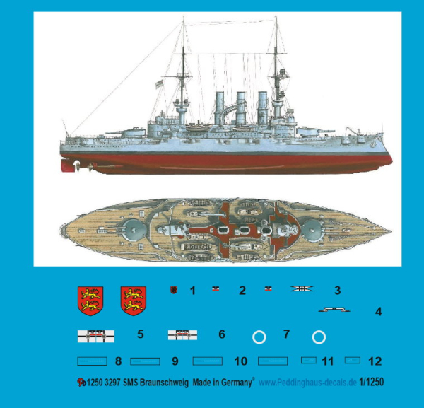Peddinghaus-Decals 1:1250 3297 SMS Braunschweig