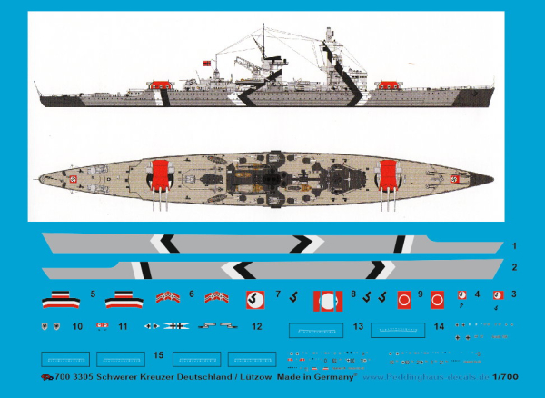 Peddinghaus-Decals 1:700 3305 heavy german cruiser Deutschland-Lützow, 3 versions