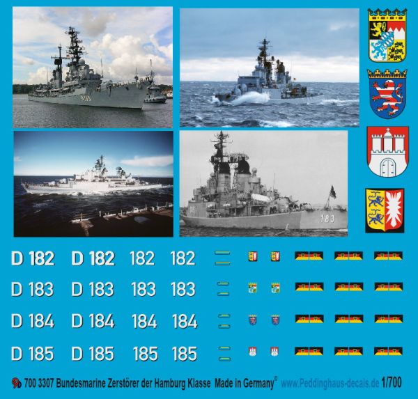 Peddinghaus-Decals 1:700 3307 German modern Navy destroyer of the Hamburg class