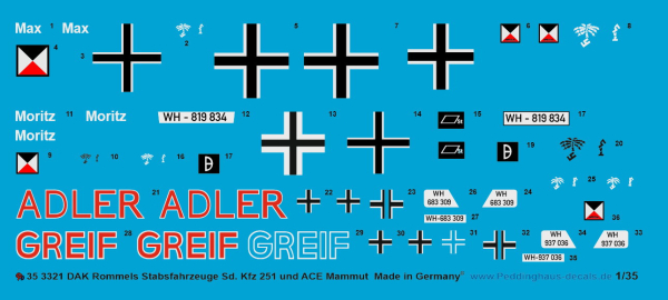 Peddinghaus-Decals 1:35 3321 DAK " Rommels" Staffvehicles sd. Kfz 250 and ACE Dorchester