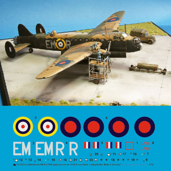 Peddinghaus-Decals 1/72 3330 Avro Manchester EM_R (L7381) , 12.08.1941 notgelandet in Holland abeschossen von Oberl. Ludwig Becker