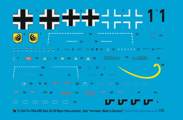 Peddinghaus-Decals 1:72 3340 Fw 190 A8/R8 Stab JG 300 Major Hans-Joachim "Hajo" Herrmann