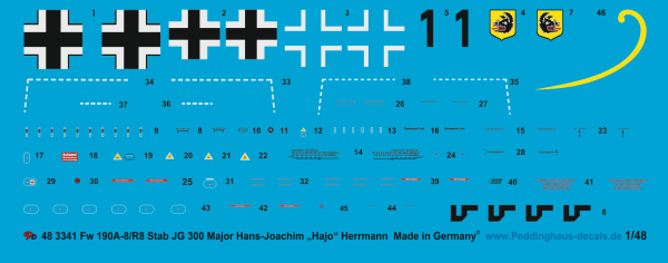 Peddinghaus-Decals 1:48 3341 Fw 190 A8/R8 Stab JG 300 Major Hans-Joachim "Hajo" Herrmann