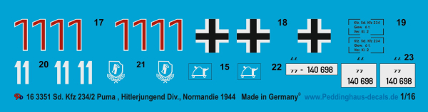 Peddinghaus-Decals 1:16  3351 Sd. Kfz 234/2 Puma , Hitlerjugend Div. France 1944