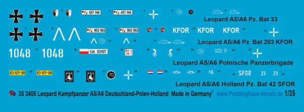 Peddinghaus-Decals 1:35 3405 4 Leopard tanks A5/A6 Germany-Polen-Netherlands