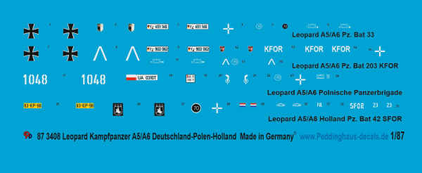 Peddinghaus 1/87 3408 4 Leopard tanks A5/A6 Germany-Polen-Netherlands