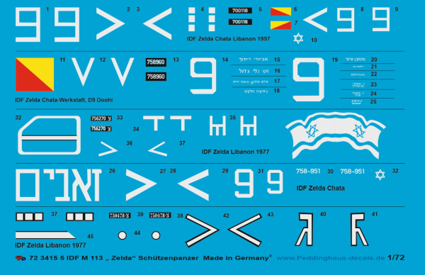 Peddinghaus-Decals 1:72 3415 5 IDF M 113 Zelda Schützenpanzer