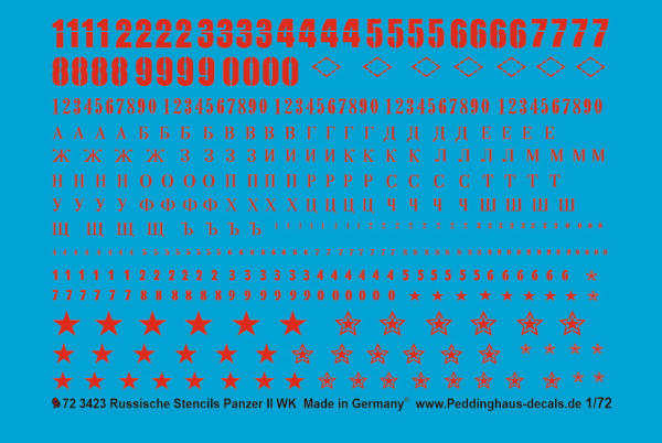 Peddinghaus-Decals 1:72 3423 Russische Stencils Panzer II. WK rot