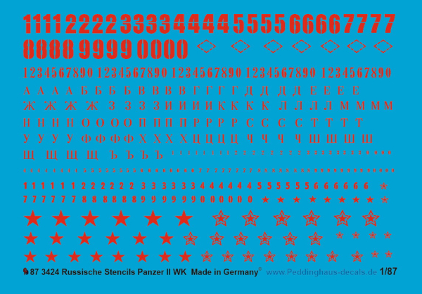 Peddinghaus 1/87 3424 Russian tank stencils II. WK in  red
