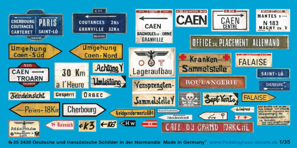 Peddinghaus-Decals 1:35  3430 Deutsche und französische Straßenschilder in der Normandie