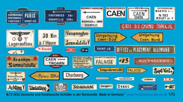 Peddinghaus-Decals 1:72  3432 Deutsche und französische Straßenschilder in der Normandie