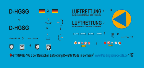 Peddinghaus 1/87 3460 Bo 105 S der Deutschen Luftrettung D-HGSG