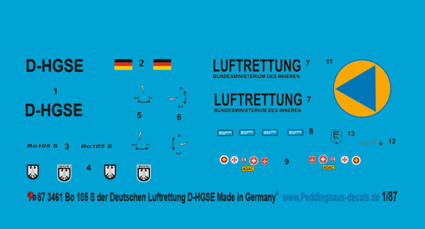 Peddinghaus 1/87 3461 Bo 105 S der Deutschen Luftrettung D-HGSE