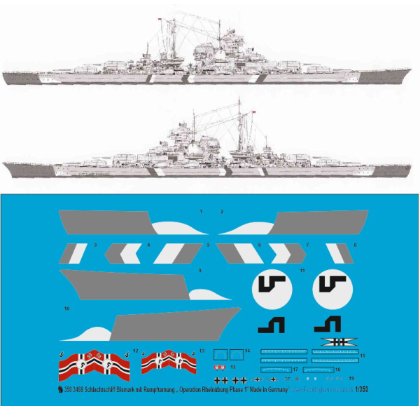Peddinghaus 1/350 3468 Schlachtschiff Bismark mit Rumpftarnung " Operation Rheinübung Phase 1"