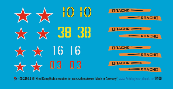 Peddinghaus-Decals 1/100 3496 4 Mil Hind Kampfhubschrauber of the russian army