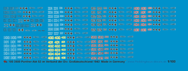 Peddinghaus-Decals 1/100 3500 Flames of War Panther Abt 52 attached to  Div. Großdeutschland 1943  operation Citadell